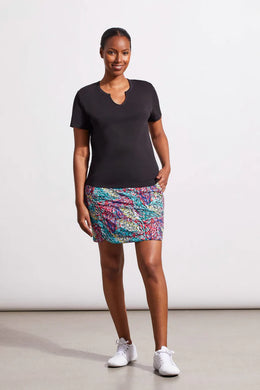 Black-NOTCH-NECK TOP WITH SHORT SLEEVES