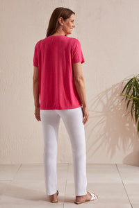 SHORT SLEEVE TOP WITH SPECIAL STITCHING-Raspberry