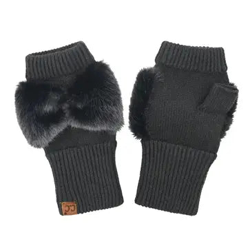 Faux Fur Bow Fingerless C.C Gloves