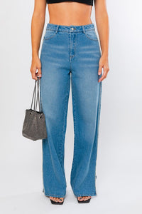 Rhinestone Wide Denim Jeans