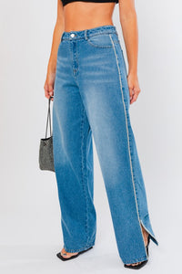 Rhinestone Wide Denim Jeans