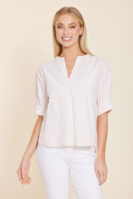 Poplin V-neck Stripe Top-Pink