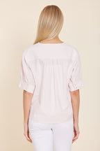 Poplin V-neck Stripe Top-Pink