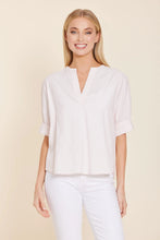 Poplin V-neck Stripe Top-Pink