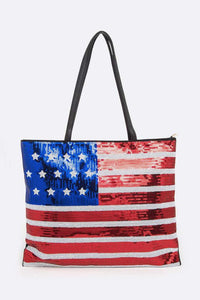USA Flag Sequin Fashion Tote Bag