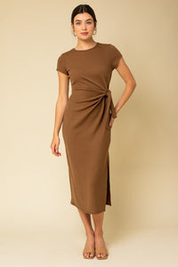 Brown Side Tie Maxi Dress