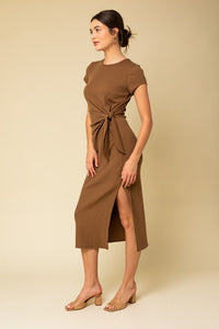 Brown Side Tie Maxi Dress