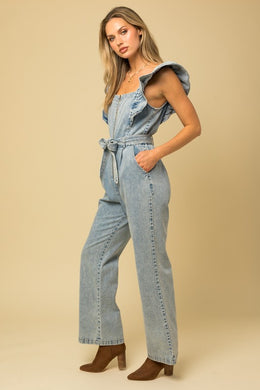 Ruffle Denim Jumpsuit