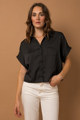 Satin Button Down Blouse-Black