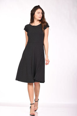 Black Polka Dot Flare Midi Dress