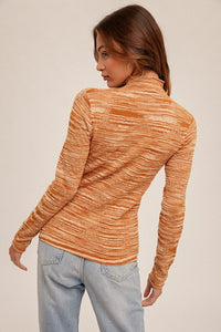 MOCK NECK POINTELLE SWEATER TOP-Carmel