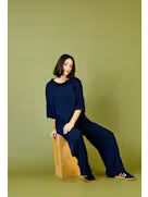 AMY WIDE LEG PANTS-Navy