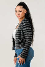 Stripe Fuzzy Cardigan-Black