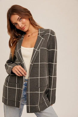 Charcoal Grid Sweater Jacket