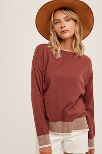 Merlot/Tan Sweater Pullover