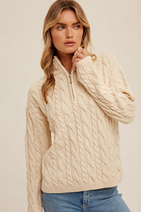 Ecru Zipped Up Cable Sweater