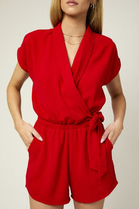 Red Side Tie Romper