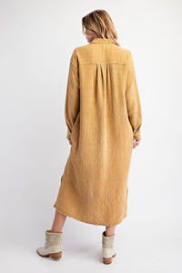 Gauze Shirt Dress-Camel