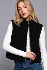 Corduroy Puffer Vest-Black