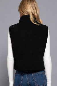 Corduroy Puffer Vest-Black