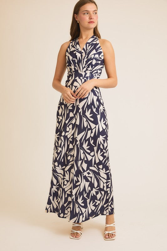 Navy/Cream Floral Maxi Dress