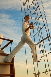 White Crochet Knit Pants