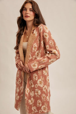 Floral Collared Sweater Coat