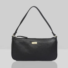 'zara' Black Soft Pebble Grain Real Leather Baguette Shoul