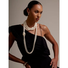 Long Layered Side Knot Pearl Necklace