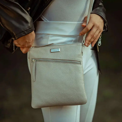 'rosy' Ice Grey Pebble Grain Soft Real Leather Crossbody Bag