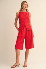 Linen Vest & Shorts Set-Red