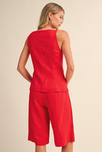 Linen Vest & Shorts Set-Red