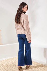 Cable-Knit Textured Crewneck Sweater-Almond Latte Heather