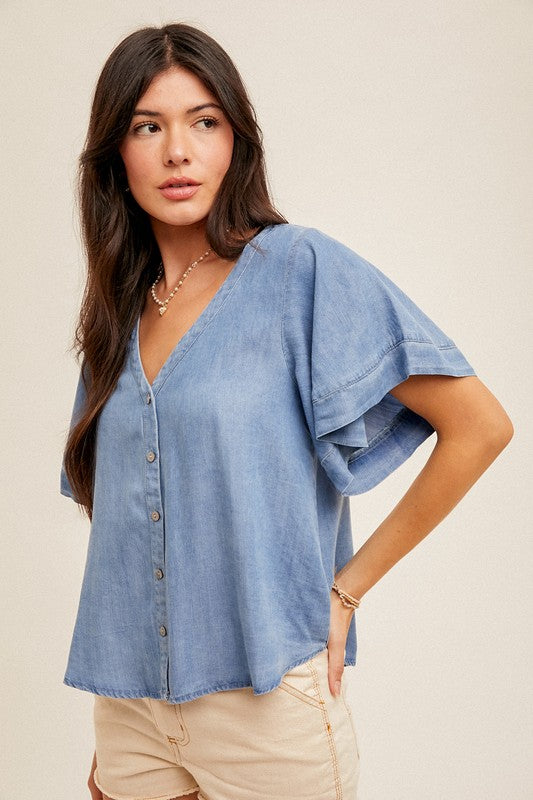 Denim Flutter Top