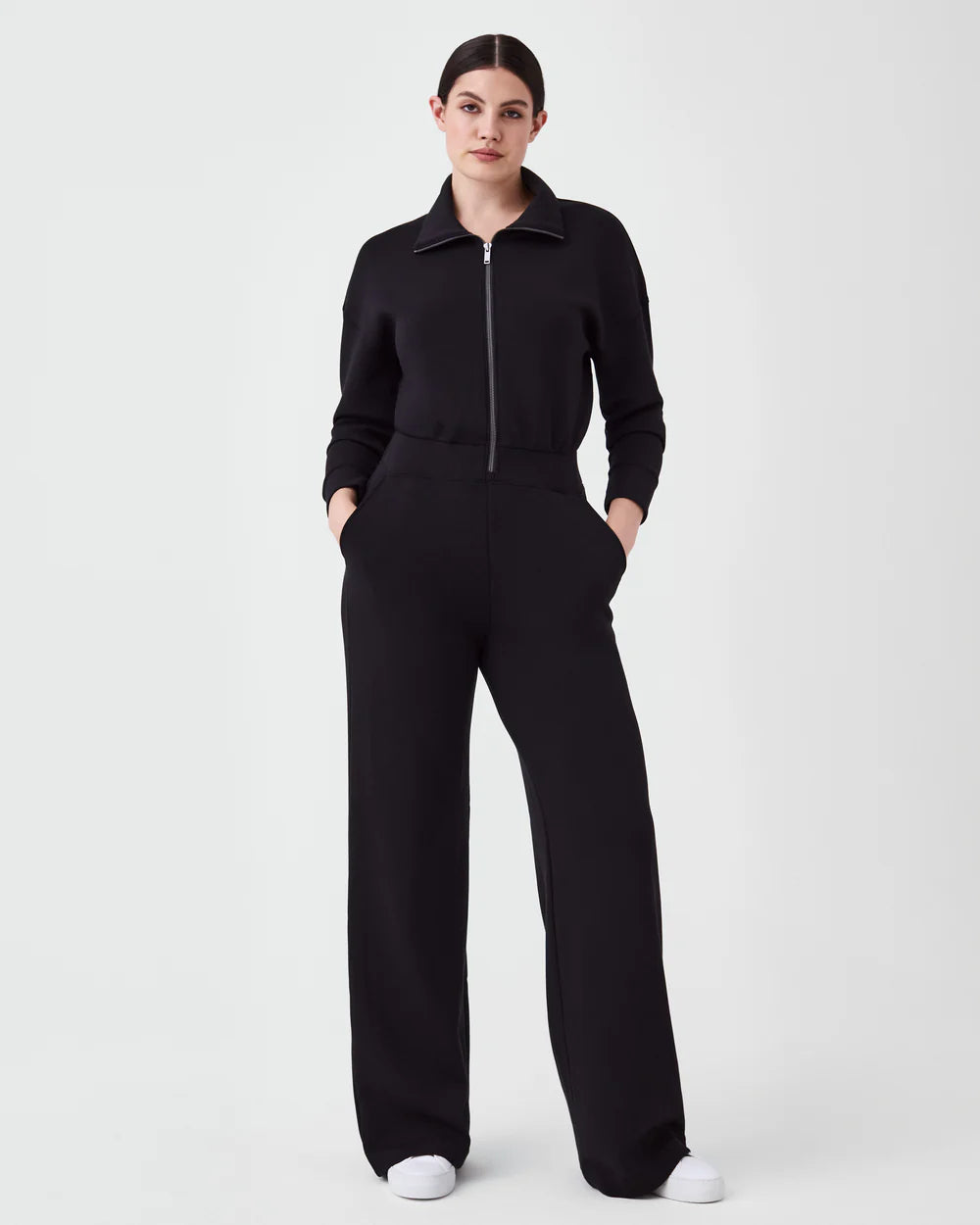 Long Sleeve Wide Leg Jumpsuit-Black