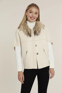 Natural Fur Collar Short Sleeve Cardigan-Creme