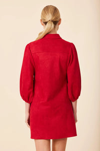 Faux Suede Exaggerated Sleeve Dress/Tunic-Deep Red