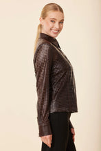 Faux Leather Laser Cut Shirt-Coffee