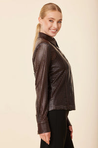 Faux Leather Laser Cut Shirt-Coffee