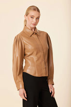Faux Leather Darted Waist Top-Caramel