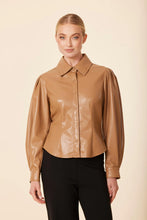 Faux Leather Darted Waist Top-Caramel