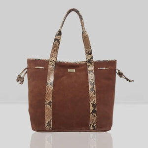 'Polly' Brown Real Suede Leather Oversized Designer Tote Bag