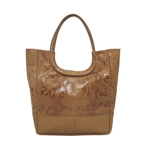 'penny' Tan Python Snake Print Real Leather Tote Bag