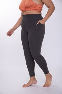 CURVY Tapered Band Essential Solid Highwaist Leggings-Charcoal