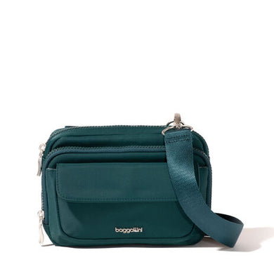 Modern Double Zip Crossbody-Emerald Twill