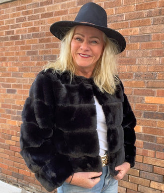 Black Crop Fur Coat