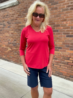 LuLUB V-Neck 3/4 Slv Top-CRE