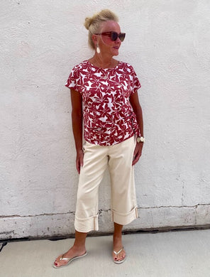 Rust Floral Side Tie Top
