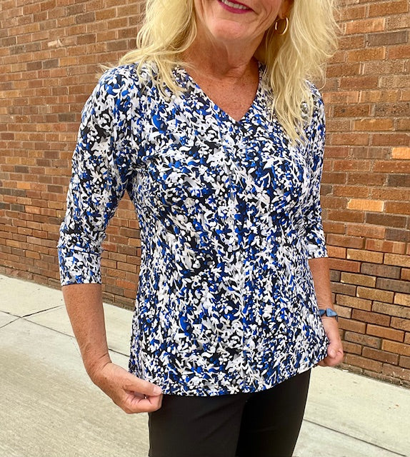 LuLuB V-Neck 3/4 Slv Top-VIBK