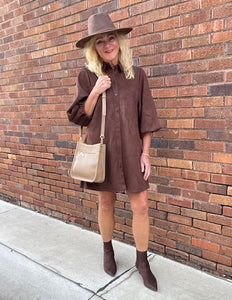 Faux Suede Exaggerated Sleeve Dress/Tunic-Chocolate